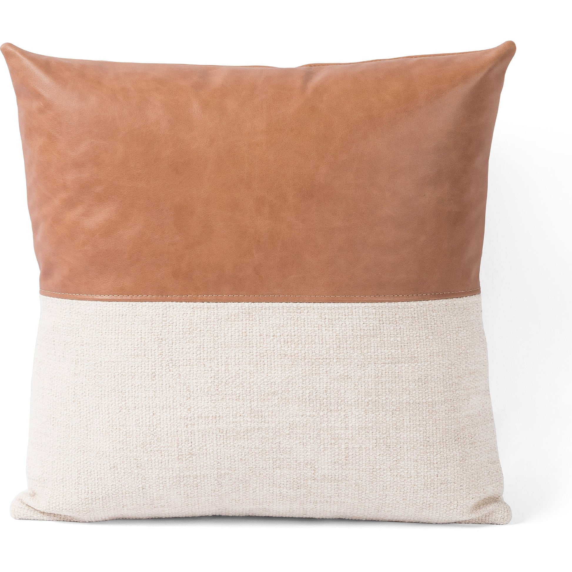 Leather and Linen Pillow by Four Hands in thames cream, sonoma butterscotch and butterscotch. Made from top grain leather, 66% polyester, 19% acrylic, 15% flax, linen in a eclectic & global style.