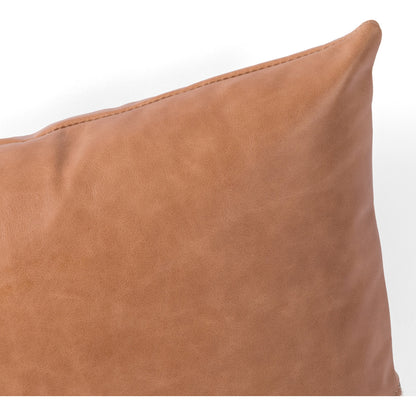 Leather and Linen Pillow by Four Hands in thames cream, sonoma butterscotch and butterscotch. Made from top grain leather, 66% polyester, 19% acrylic, 15% flax, linen in a eclectic & global style.