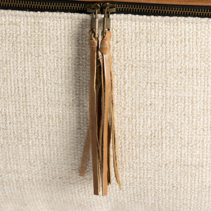 Leather and Linen Pillow by Four Hands in thames cream, sonoma butterscotch and butterscotch. Made from top grain leather, 66% polyester, 19% acrylic, 15% flax, linen in a eclectic & global style.