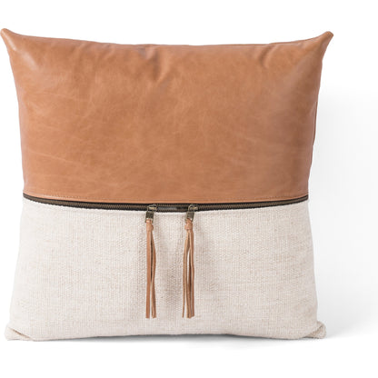 Leather and Linen Pillow by Four Hands in thames cream, sonoma butterscotch and butterscotch. Made from top grain leather, 66% polyester, 19% acrylic, 15% flax, linen in a eclectic & global style.