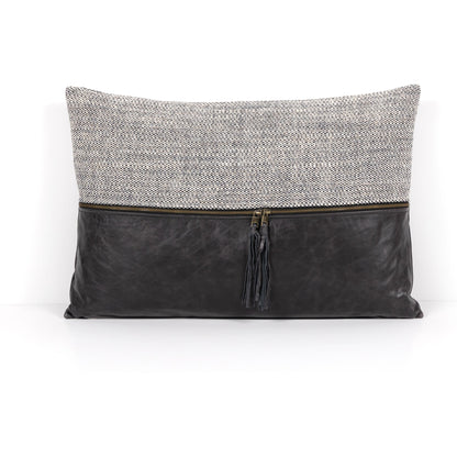 Leather and Linen Pillow by Four Hands in thames cream, sonoma butterscotch and butterscotch. Made from top grain leather, 66% polyester, 19% acrylic, 15% flax, linen in a eclectic & global style.