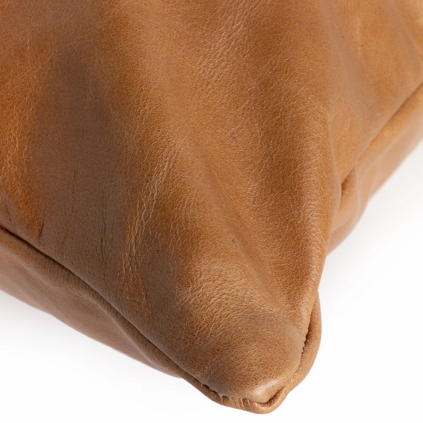 008 SI-1797919 | Closeup | Leather and Linen Pillow by Four Hands in thames cream, sonoma butterscotch and butterscotch. Made from top grain leather, 66% polyester, 19% acrylic, 15% flax, linen in a eclectic & global style.