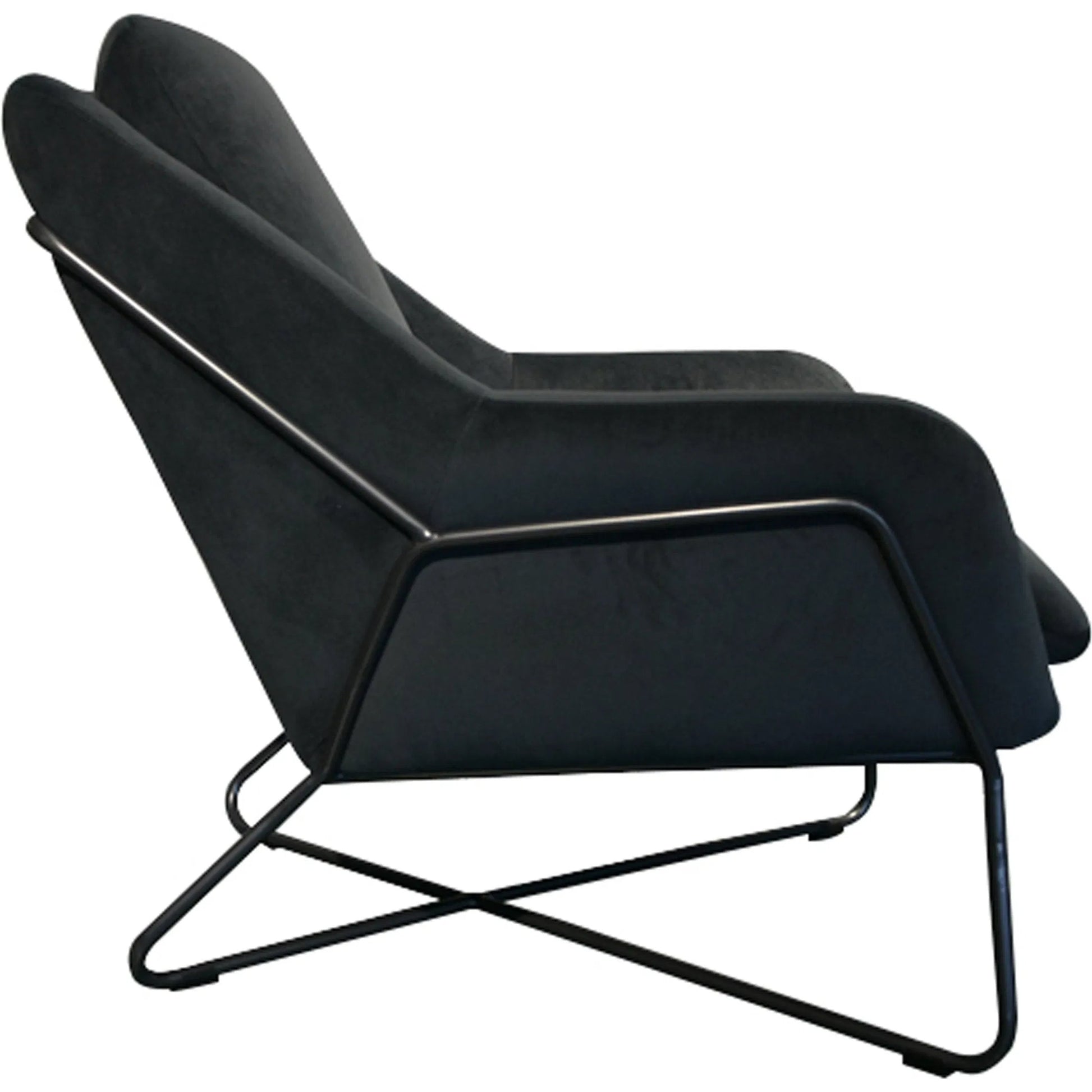 Romeo Lounge Chair by LH Imports in dark grey velvet and gunmetal. Made from metal, polyester in a modern style.