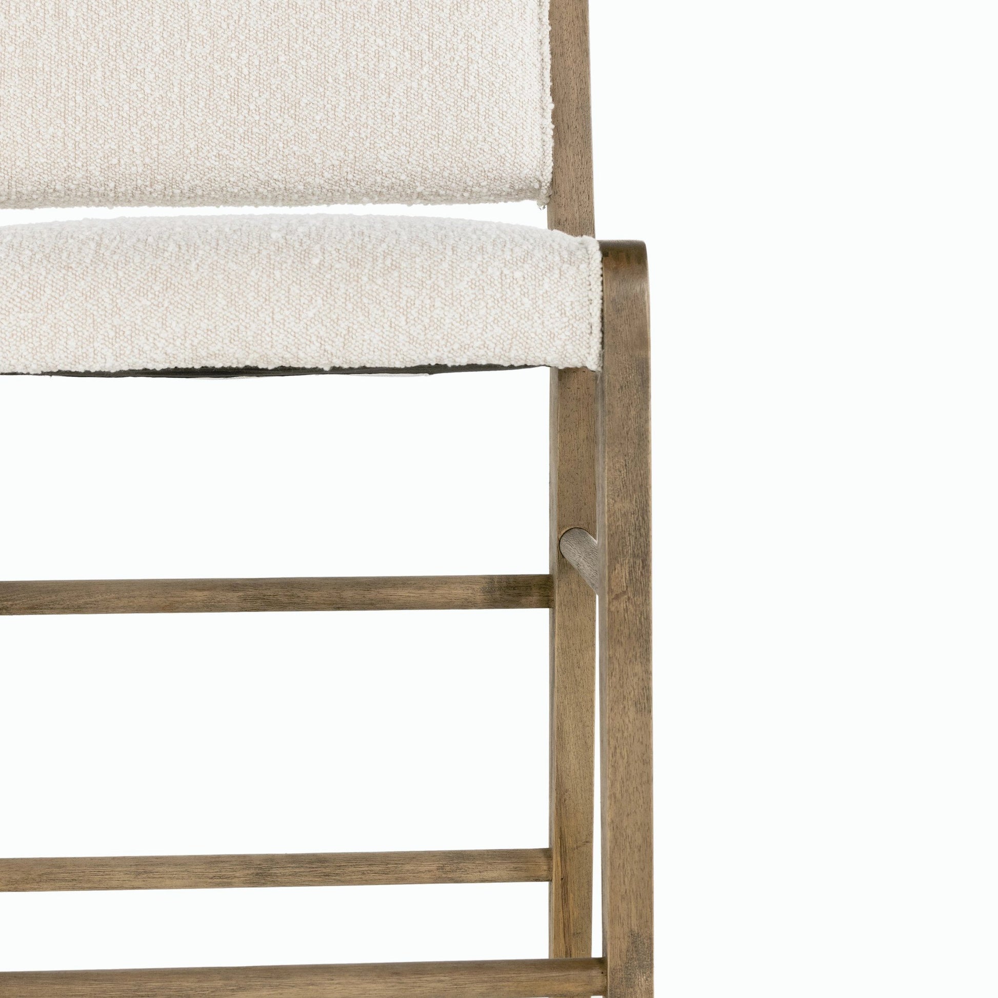 Charon Counter Stool by Four Hands in knoll natural and weathered drift. Made from 95% polyester, 5% acrylic, solid parawood, 100% polyester in a transitional style.