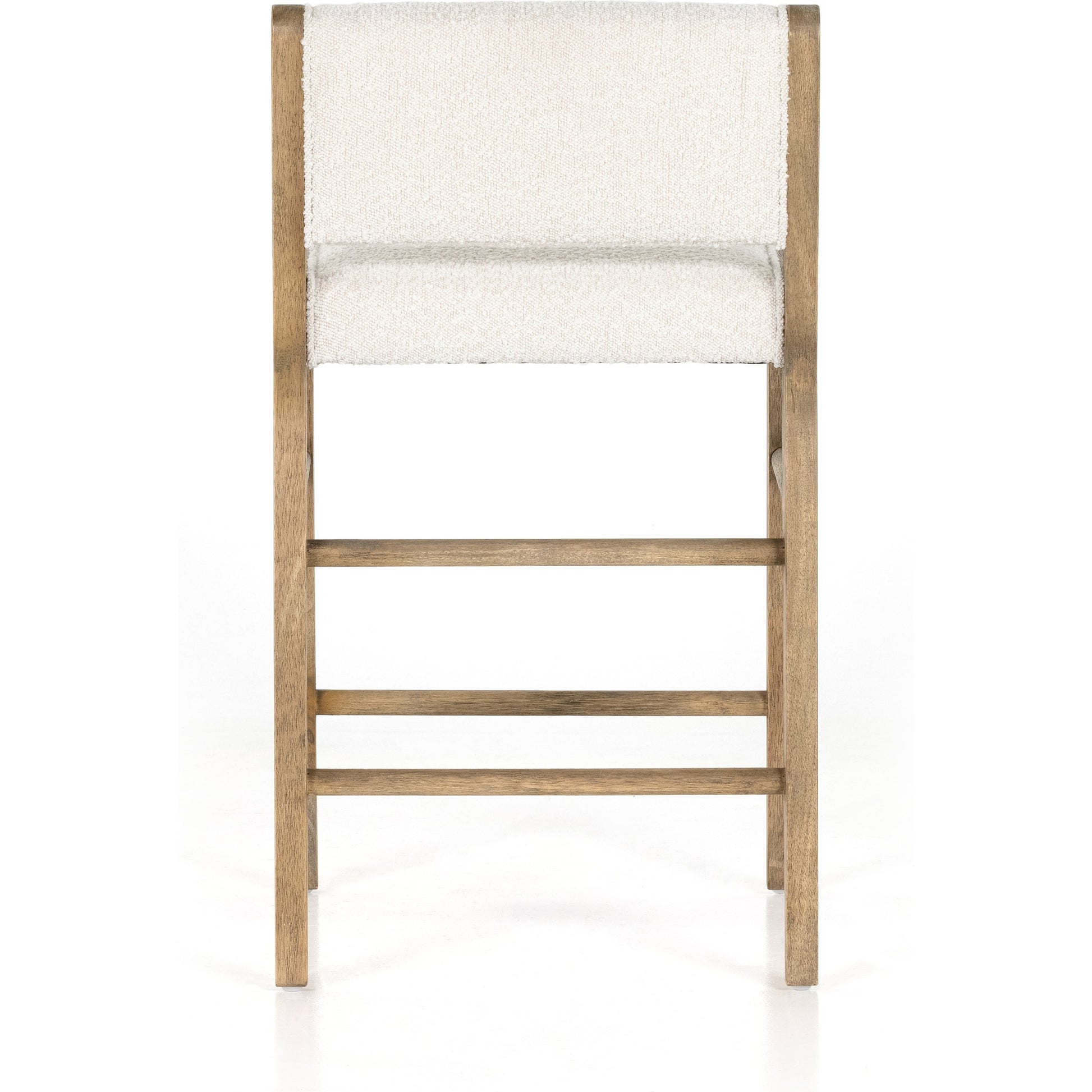 Charon Counter Stool by Four Hands in knoll natural and weathered drift. Made from 95% polyester, 5% acrylic, solid parawood, 100% polyester in a transitional style.