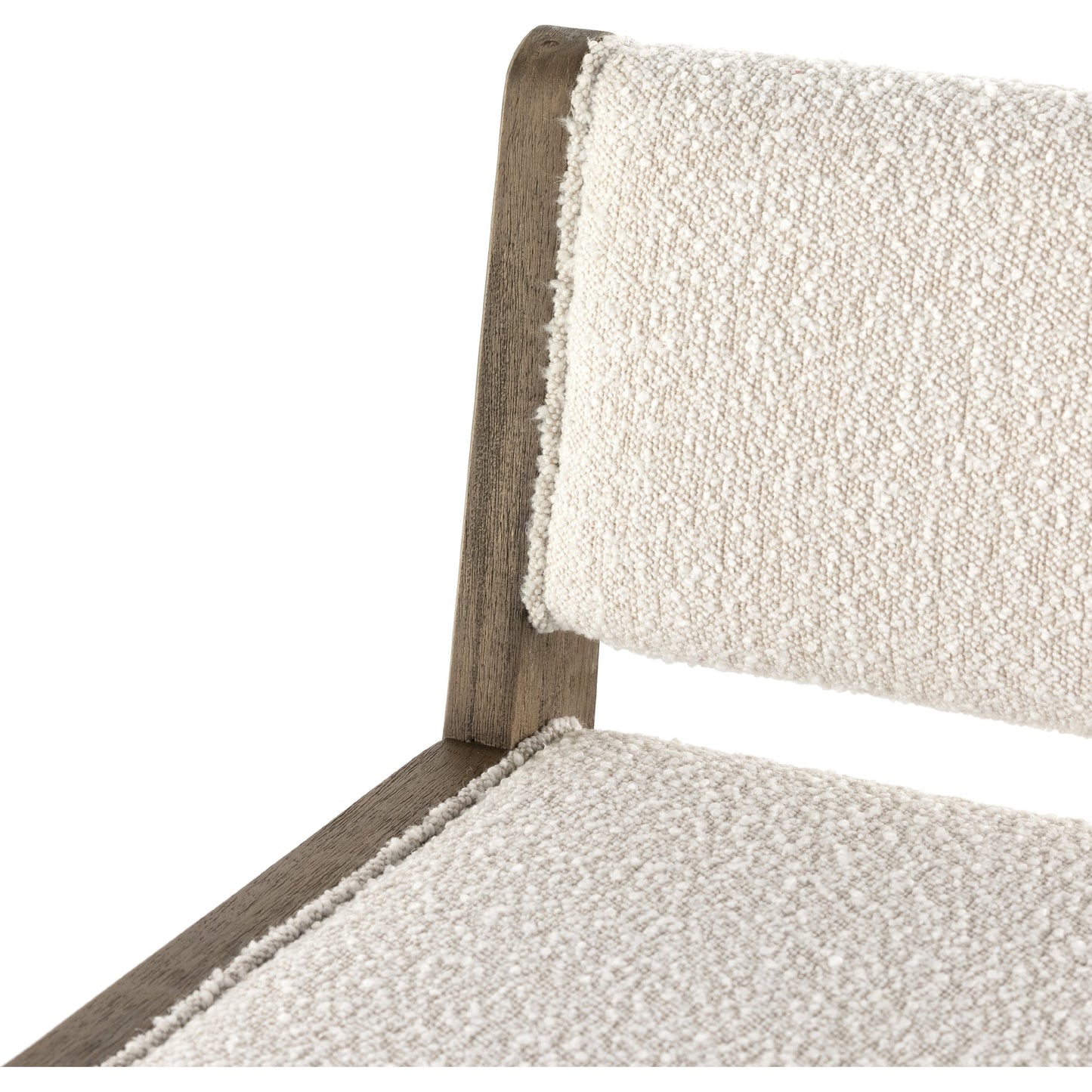 017 SI-1798871 | Closeup | Charon Counter Stool by Four Hands in knoll natural and weathered drift. Made from 95% polyester, 5% acrylic, solid parawood, 100% polyester in a transitional style.