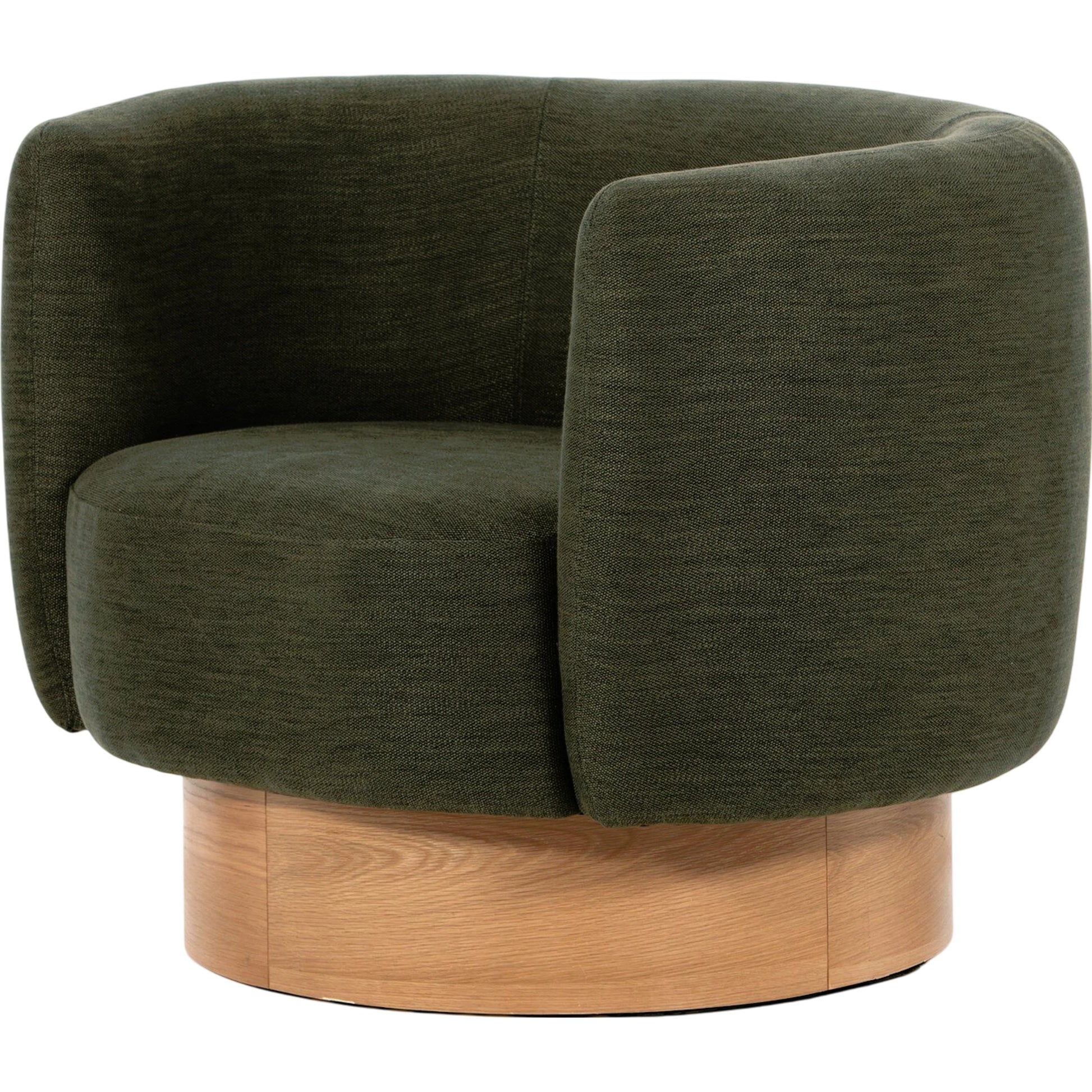 Calista Swivel Chair by Four Hands in atlantis moss. Made from 90% polyester, 10% viscose (rayon), oak veneer, rubberwood plywood in a modern style.