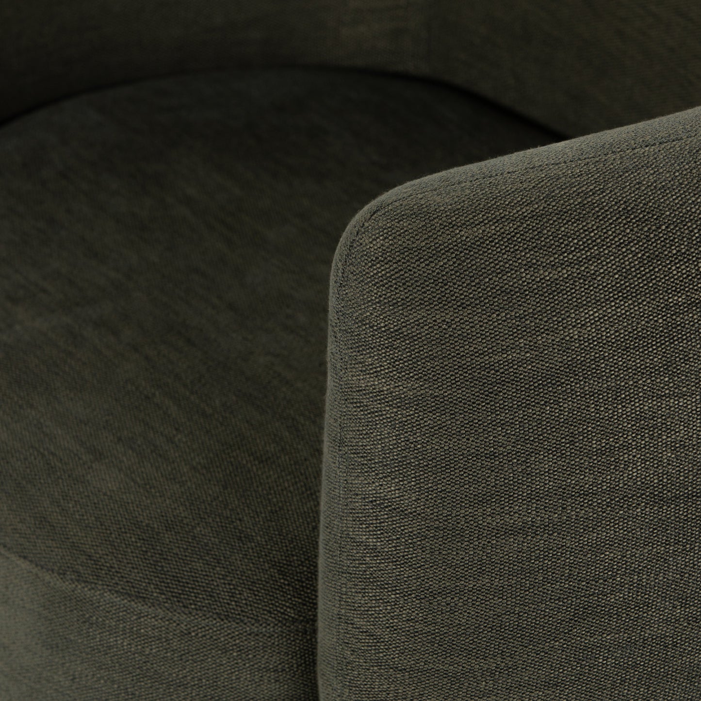 007 SI-1798986 | Closeup | Calista Swivel Chair by Four Hands in atlantis moss. Made from 90% polyester, 10% viscose (rayon), oak veneer, rubberwood plywood in a modern style.