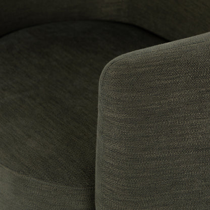 Calista Swivel Chair by Four Hands in atlantis moss. Made from 90% polyester, 10% viscose (rayon), oak veneer, rubberwood plywood in a modern style.