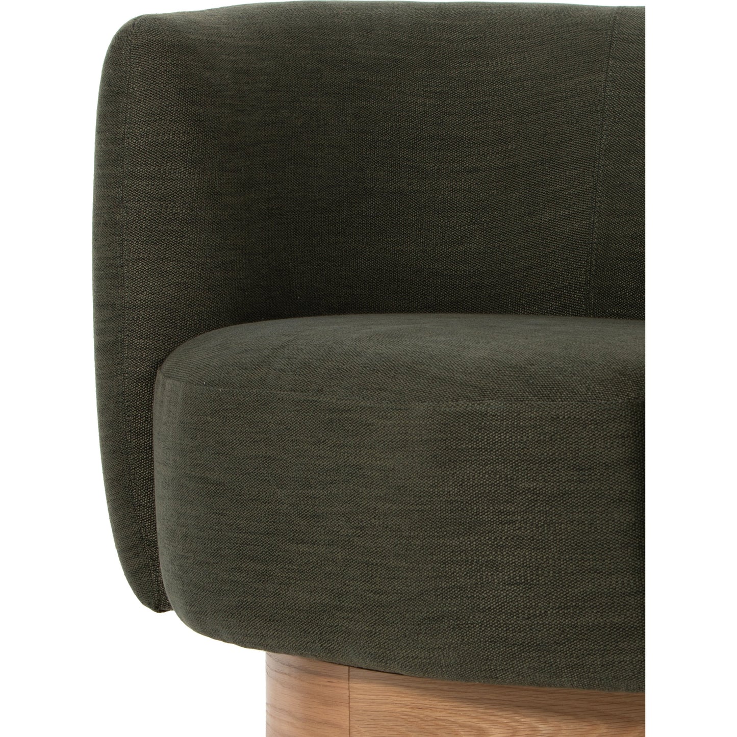 010 SI-1798986 | Closeup | Calista Swivel Chair by Four Hands in atlantis moss. Made from 90% polyester, 10% viscose (rayon), oak veneer, rubberwood plywood in a modern style.