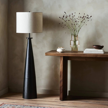 Innes Floor Lamp by Four Hands in matte black. Made from aluminum, 100% cotton in a modern style.