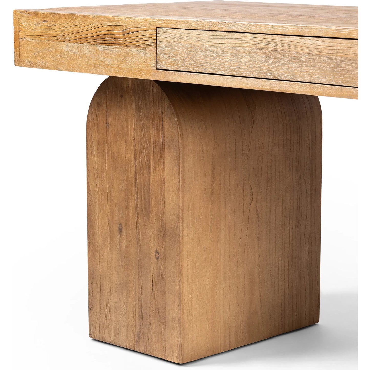 020 SI-1798974 | Closeup | Keane Desk by Four Hands in reclaimed natural elm. Made from solid reclaimed elm, solid nettlewood in a modern style.
