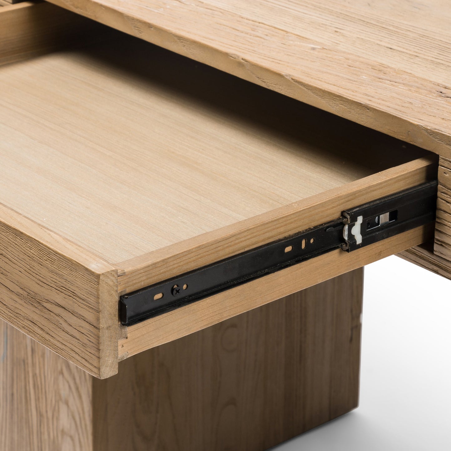 016 SI-1798974 | Closeup | Keane Desk by Four Hands in reclaimed natural elm. Made from solid reclaimed elm, solid nettlewood in a modern style.