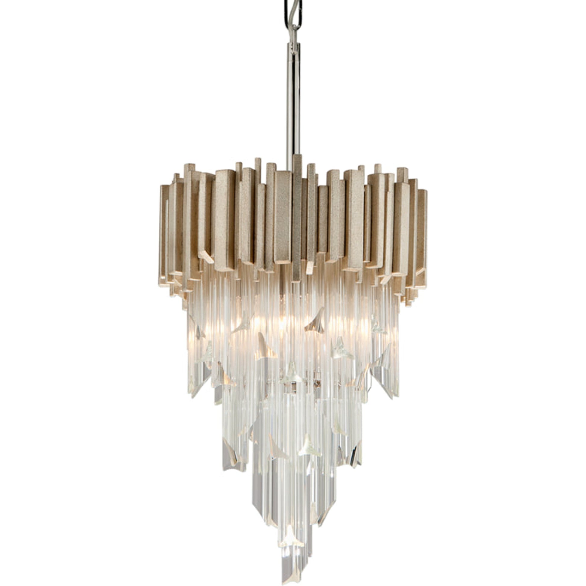 Mystique Pendant by Corbett in modern silver leaf. Made from hand-crafted iron in a modern style.