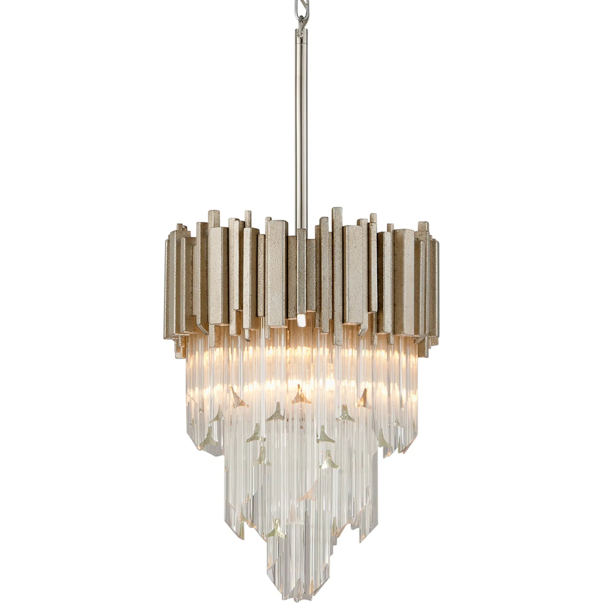 Mystique Pendant by Corbett in modern silver leaf. Made from hand-crafted iron in a modern style.