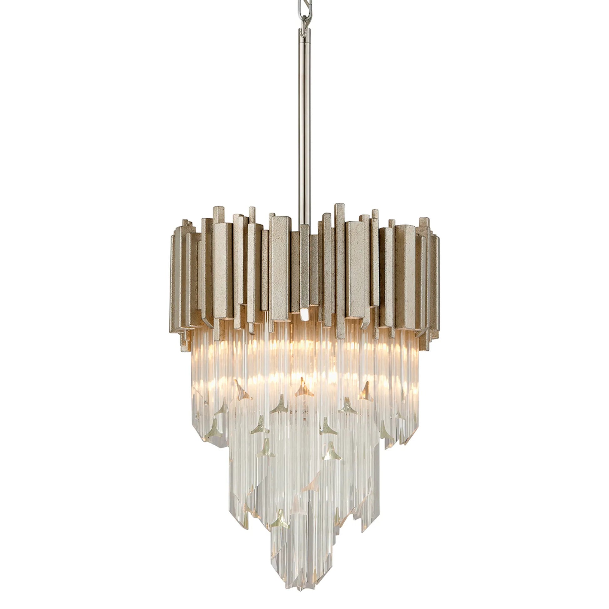 Mystique Pendant by Corbett in modern silver leaf. Made from hand-crafted iron in a modern style.