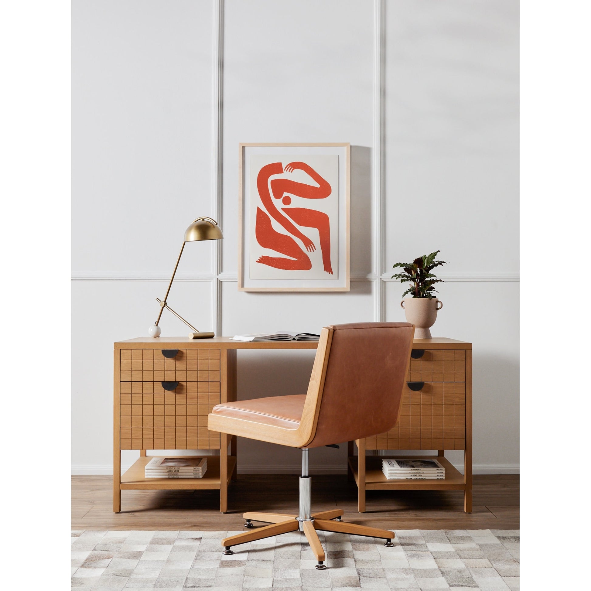 Carla Desk Chair by Four Hands. Made from 100% polyester, solid oak in a modern style.