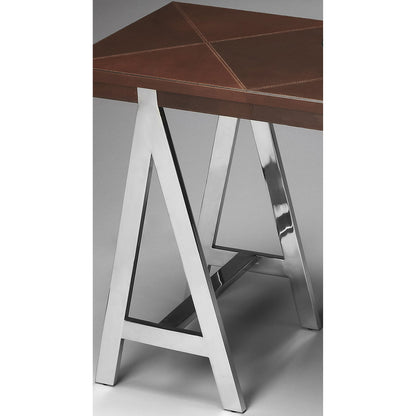 Maxim Console Table by Butler Specialty Company in multi-color and nickel. Made from leather, mdf, stainless steel in a modern style.