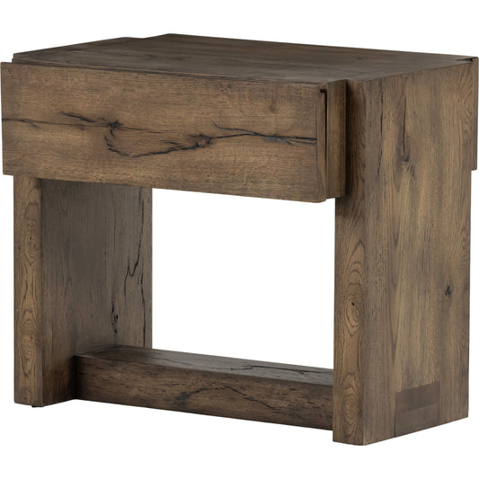 Perrin Nightstand by Four Hands in rustic fawn veneer, rustic fawn and rustic fawn. Made from thick oak veneer, solid oak in a modern style.