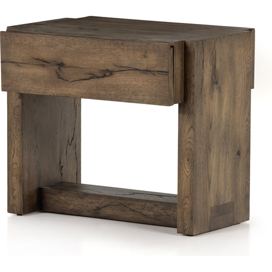 Perrin Nightstand by Four Hands in rustic fawn veneer, rustic fawn and rustic fawn. Made from thick oak veneer, solid oak in a modern style.