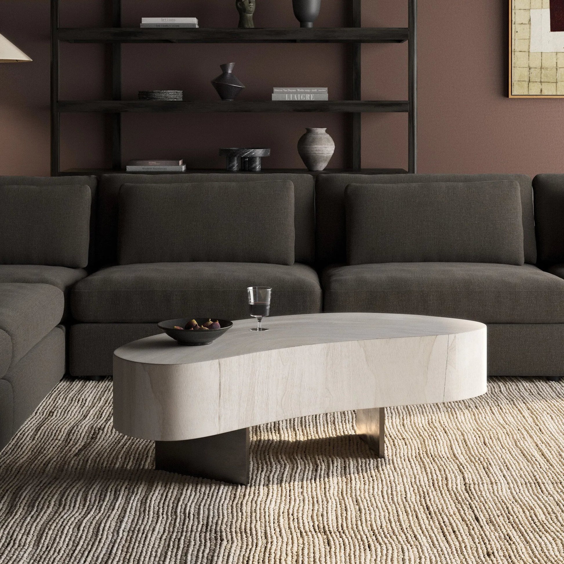 Avett Coffee Table by Four Hands. Made from guanacaste veneer, iron, thick guanacaste veneer in a eclectic & global style.