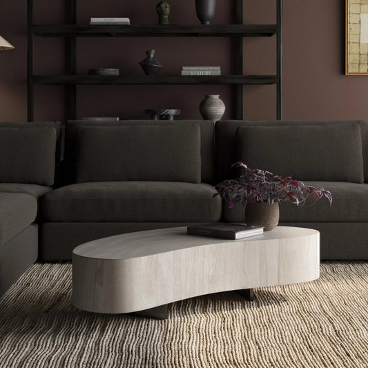 Avett Coffee Table by Four Hands. Made from guanacaste veneer, iron, thick guanacaste veneer in a eclectic & global style.
