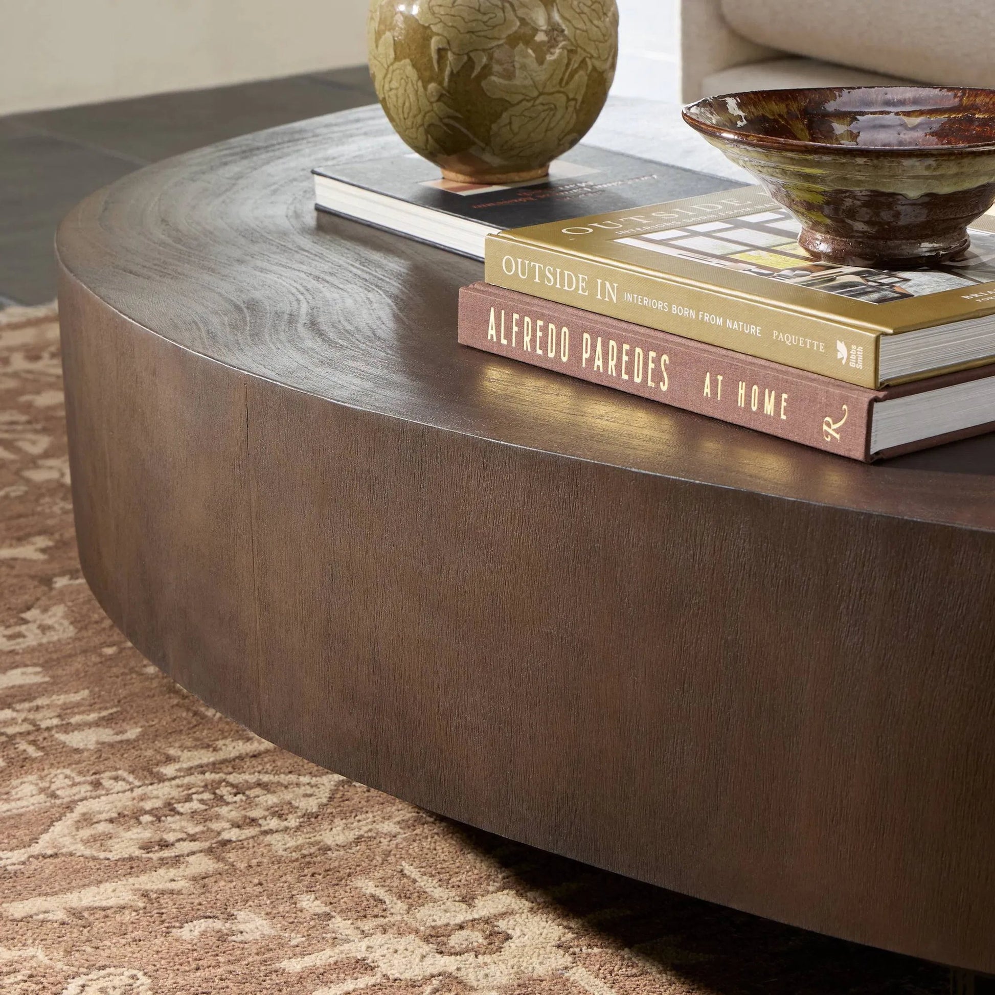 Avett Coffee Table by Four Hands. Made from guanacaste veneer, iron, thick guanacaste veneer in a eclectic & global style.
