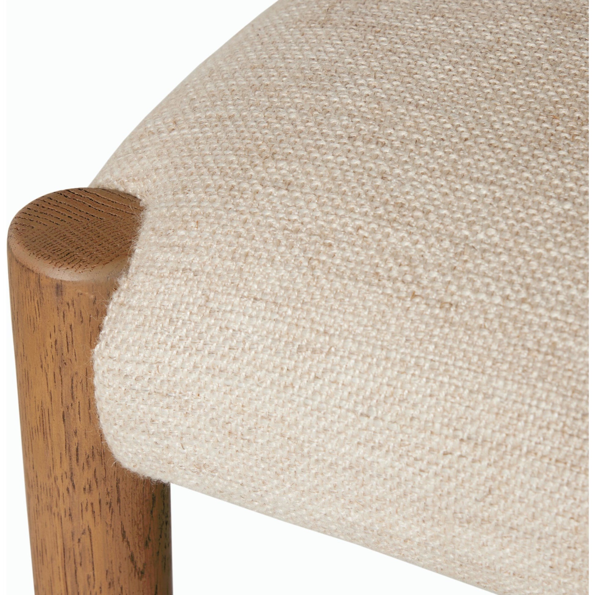 Glenmore Counter Stool by Four Hands in essence natural. Made from 49% viscose (rayon), 22% flax, linen, 18% polyester, 11% cotton, solid oak, 100% polyurethane foam pad in a modern style.