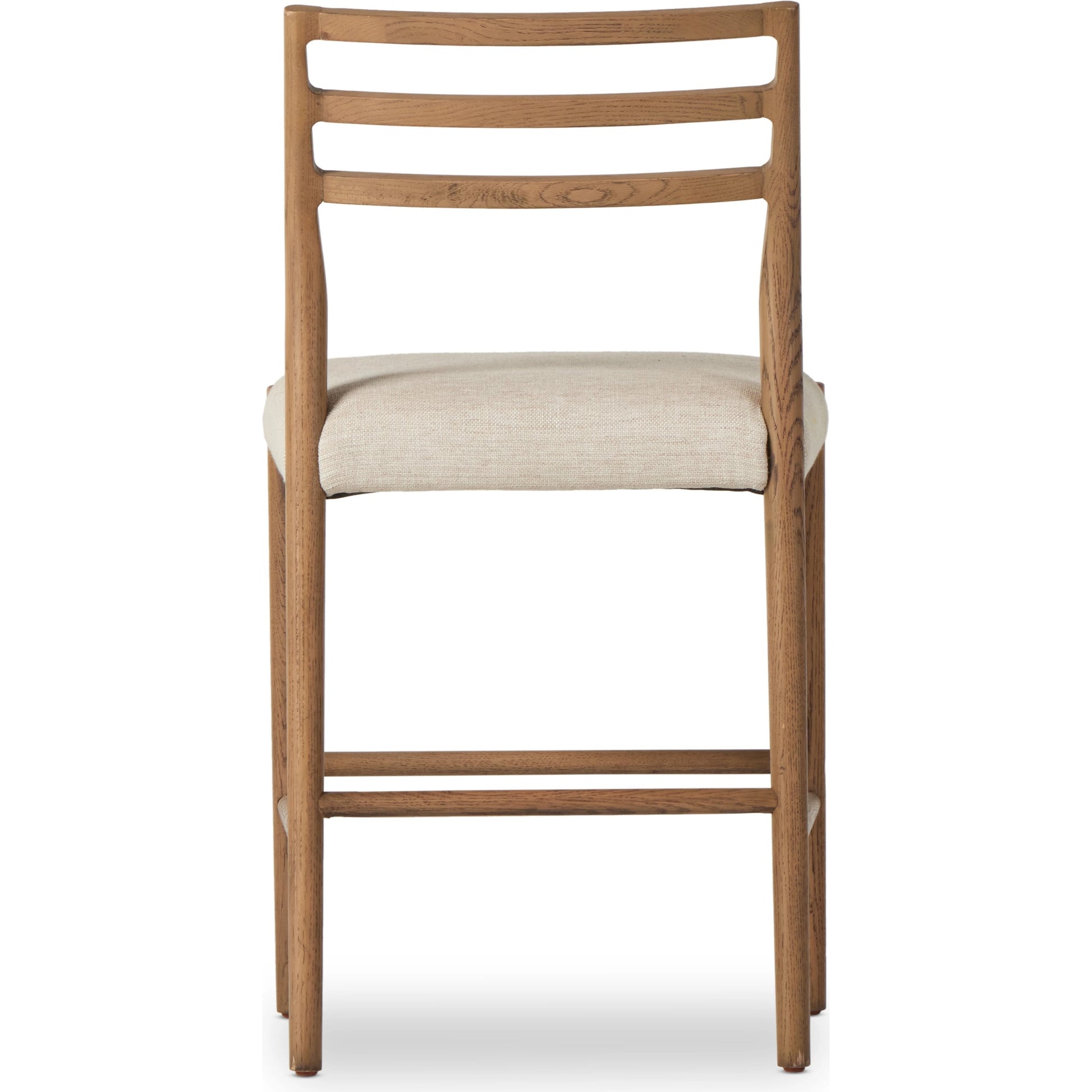 Glenmore Counter Stool by Four Hands in essence natural. Made from 49% viscose (rayon), 22% flax, linen, 18% polyester, 11% cotton, solid oak, 100% polyurethane foam pad in a modern style.