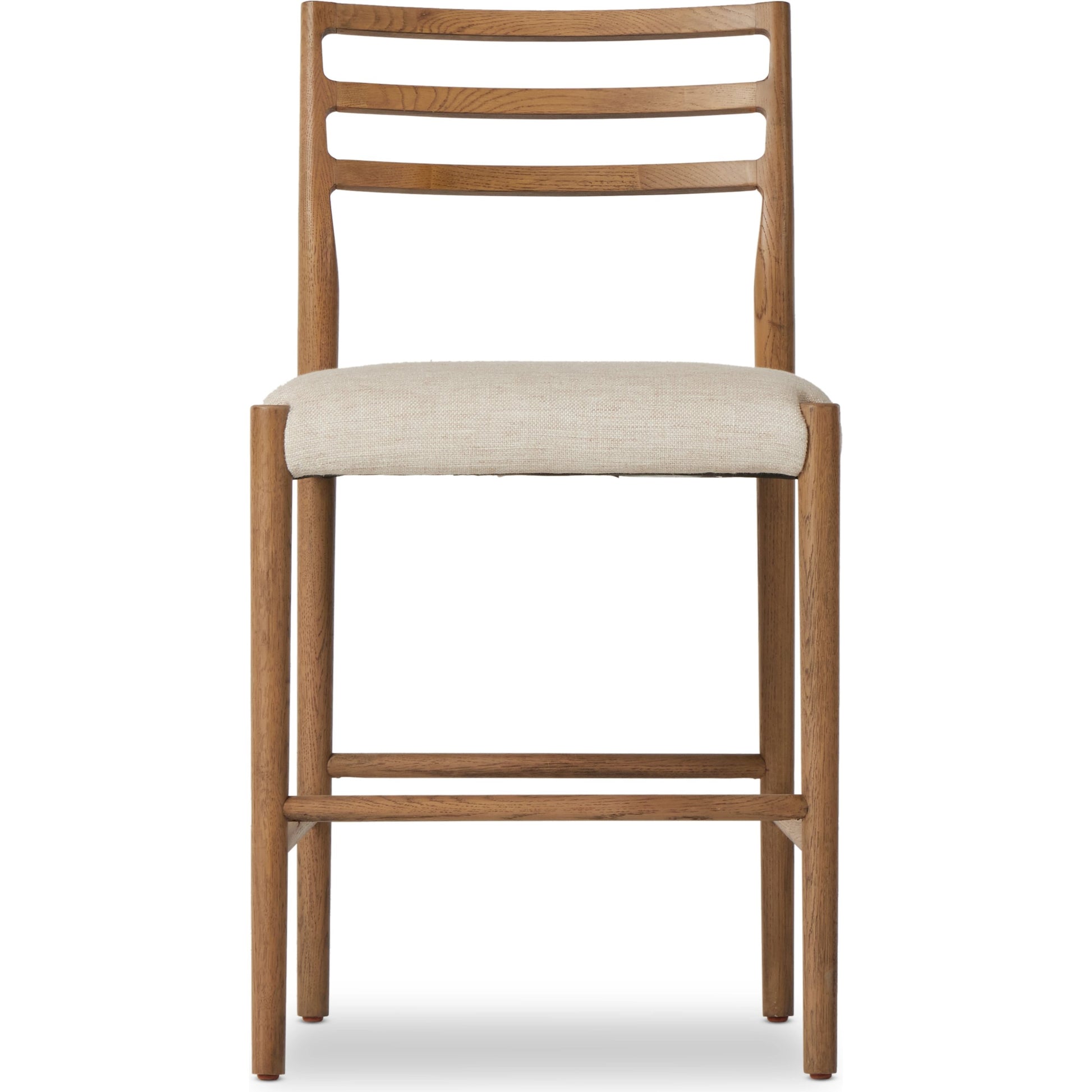 Glenmore Counter Stool by Four Hands in essence natural. Made from 49% viscose (rayon), 22% flax, linen, 18% polyester, 11% cotton, solid oak, 100% polyurethane foam pad in a modern style.