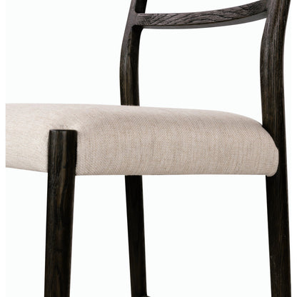 Glenmore Counter Stool by Four Hands in essence natural. Made from 49% viscose (rayon), 22% flax, linen, 18% polyester, 11% cotton, solid oak, 100% polyurethane foam pad in a modern style.