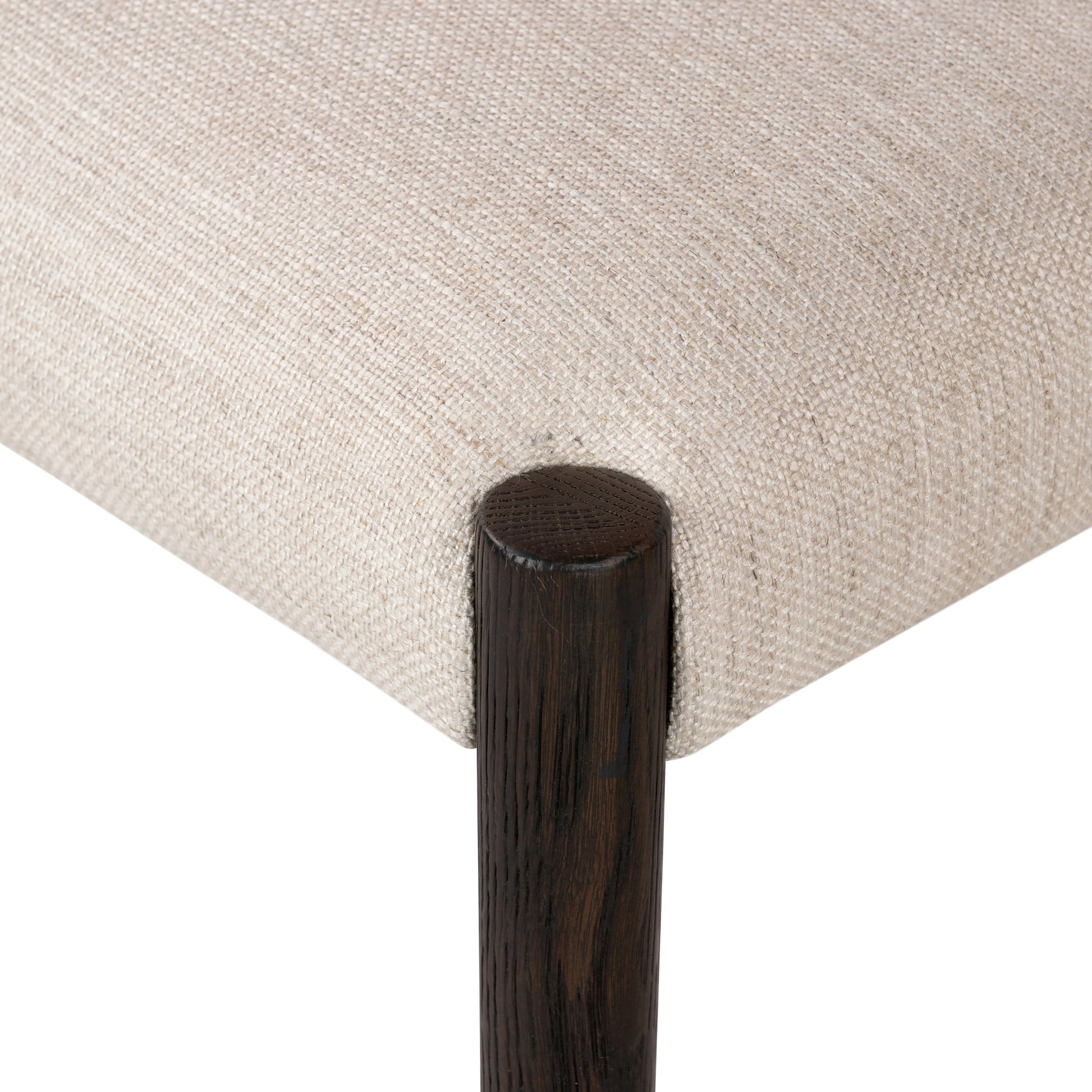 Glenmore Counter Stool by Four Hands in essence natural. Made from 49% viscose (rayon), 22% flax, linen, 18% polyester, 11% cotton, solid oak, 100% polyurethane foam pad in a modern style.