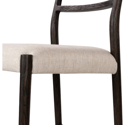 Glenmore Counter Stool by Four Hands in essence natural. Made from 49% viscose (rayon), 22% flax, linen, 18% polyester, 11% cotton, solid oak, 100% polyurethane foam pad in a modern style.