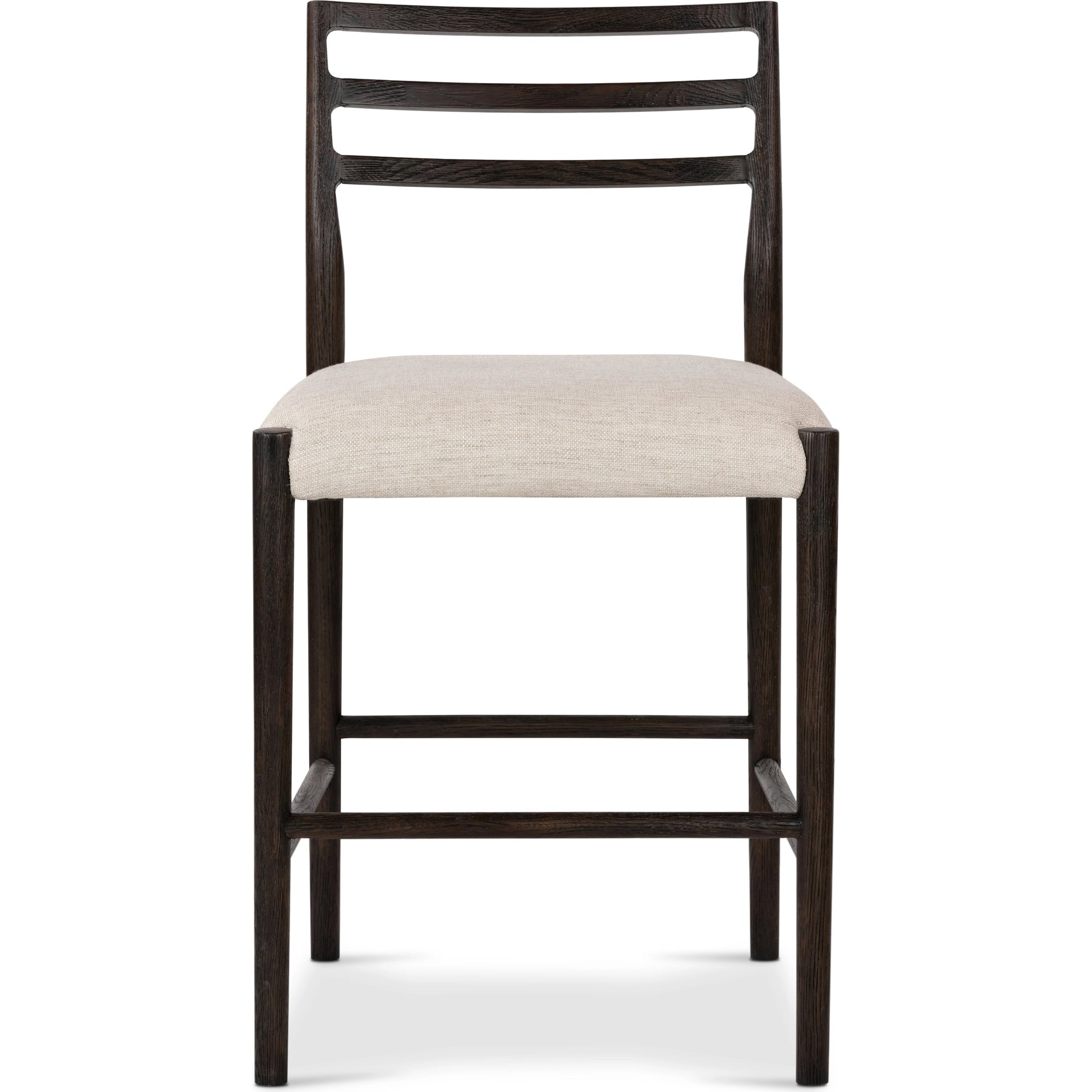 Glenmore Counter Stool by Four Hands in essence natural. Made from 49% viscose (rayon), 22% flax, linen, 18% polyester, 11% cotton, solid oak, 100% polyurethane foam pad in a modern style.