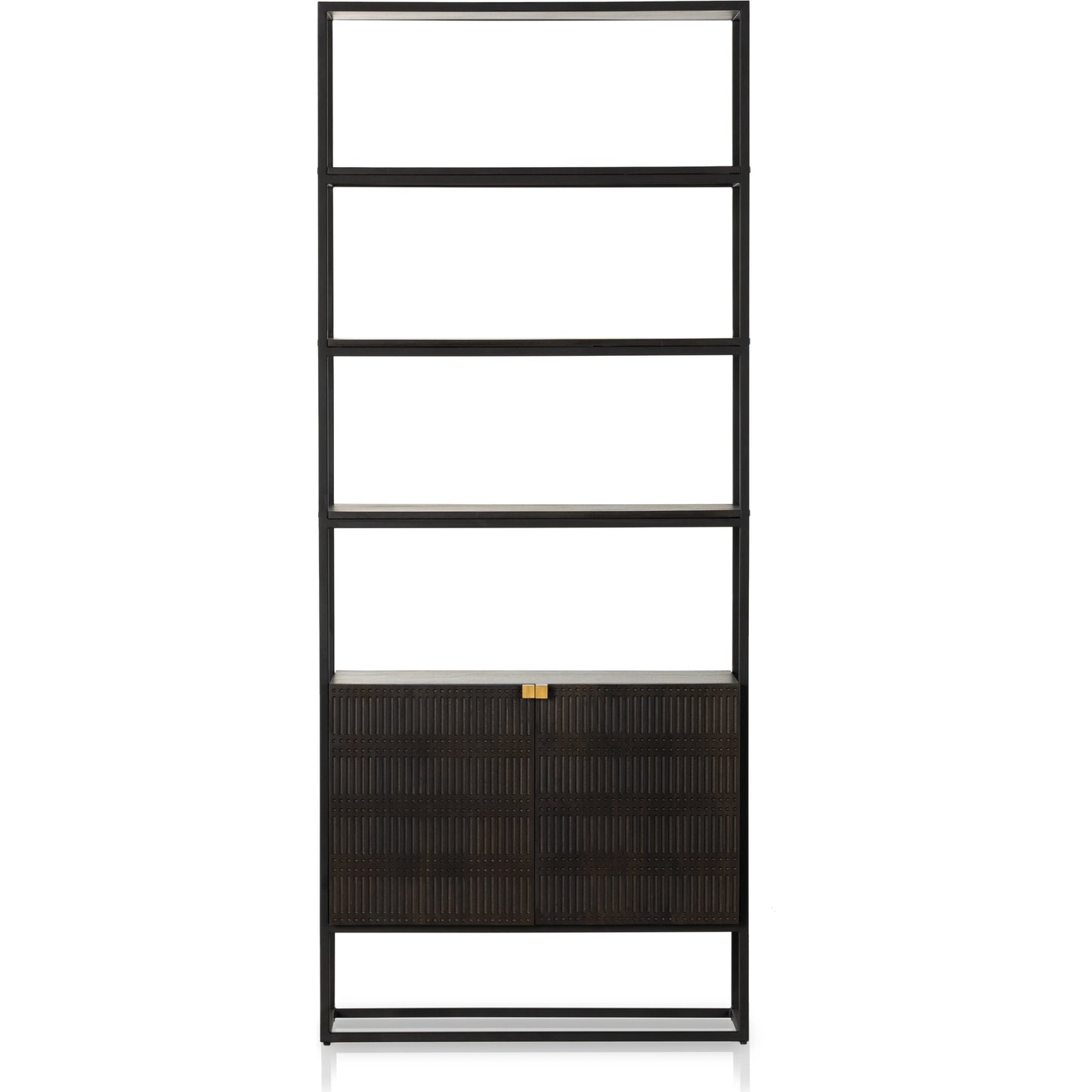 005 SI-1977436 | Additional Silo | Kelby Bookcase by Four Hands in carved vintage brown. Made from iron, solid mango in a modern style.
