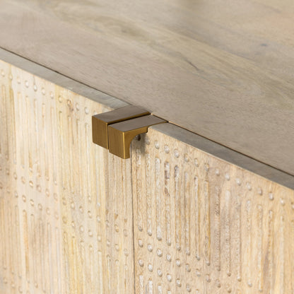 Kelby Bookcase by Four Hands in carved vintage brown. Made from iron, solid mango in a modern style.