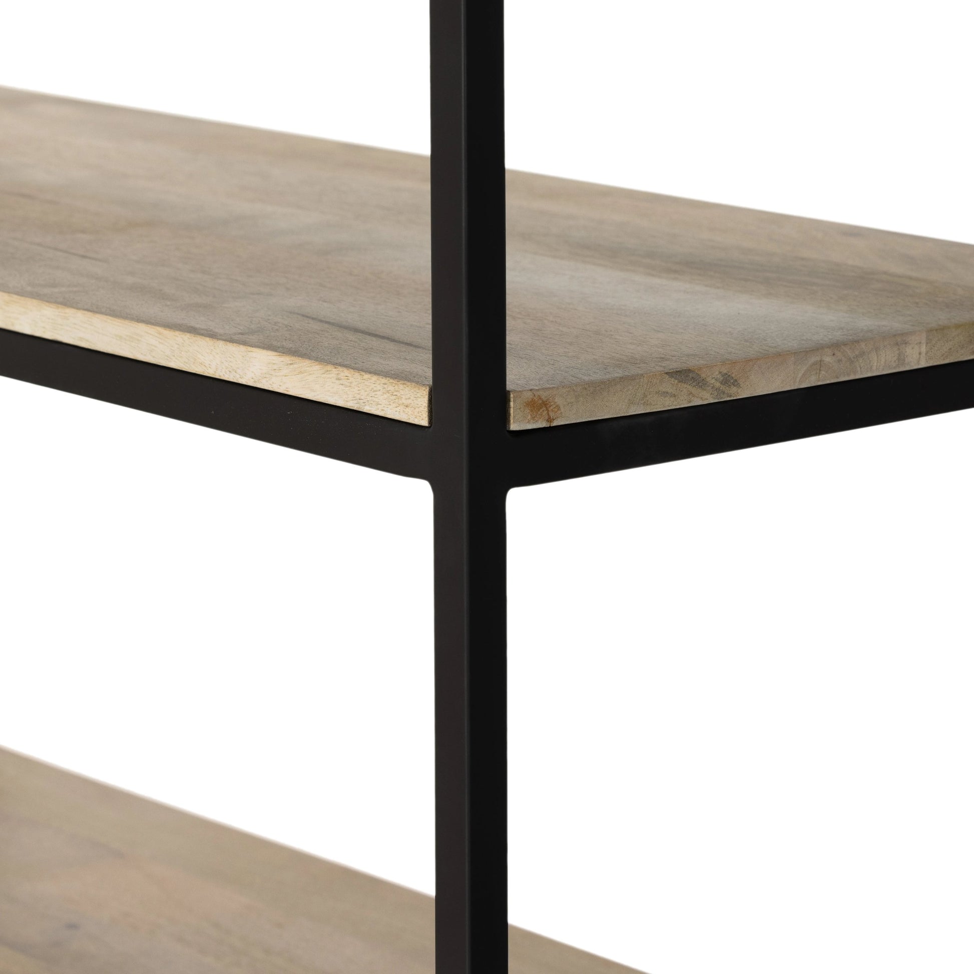 Kelby Bookcase by Four Hands in carved vintage brown. Made from iron, solid mango in a modern style.