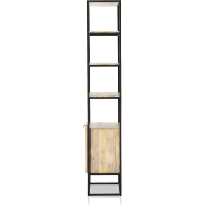 Kelby Bookcase by Four Hands in carved vintage brown. Made from iron, solid mango in a modern style.