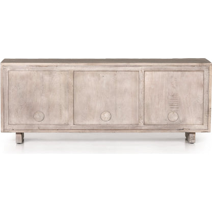 Rivka Media Console by Four Hands. Made from solid mixed reclaimed wood in a modern style.