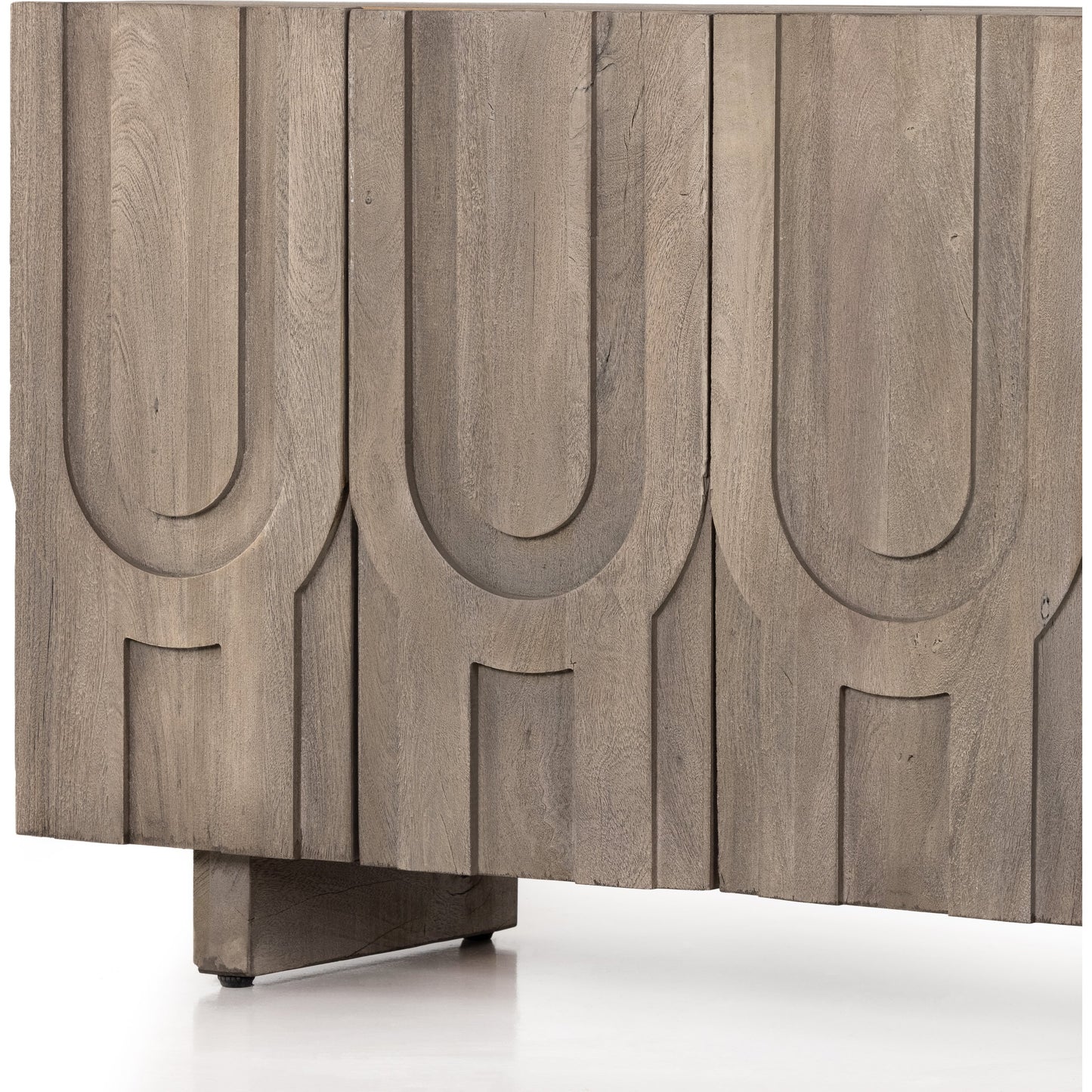 002 SI-1798272 | Closeup | Rivka Media Console by Four Hands. Made from solid mixed reclaimed wood in a modern style.