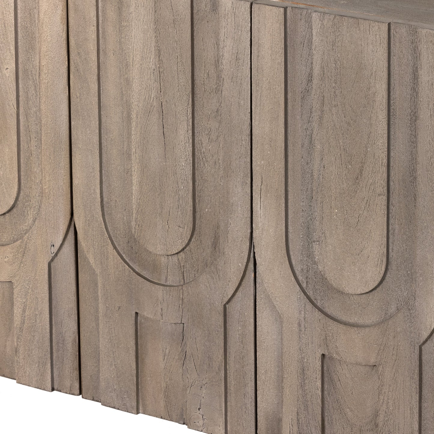 008 SI-1798272 | Closeup | Rivka Media Console by Four Hands. Made from solid mixed reclaimed wood in a modern style.