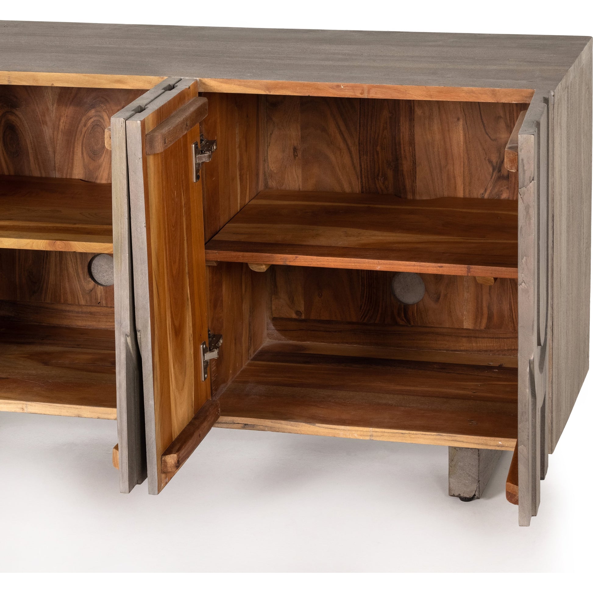 Rivka Media Console by Four Hands. Made from solid mixed reclaimed wood in a modern style.