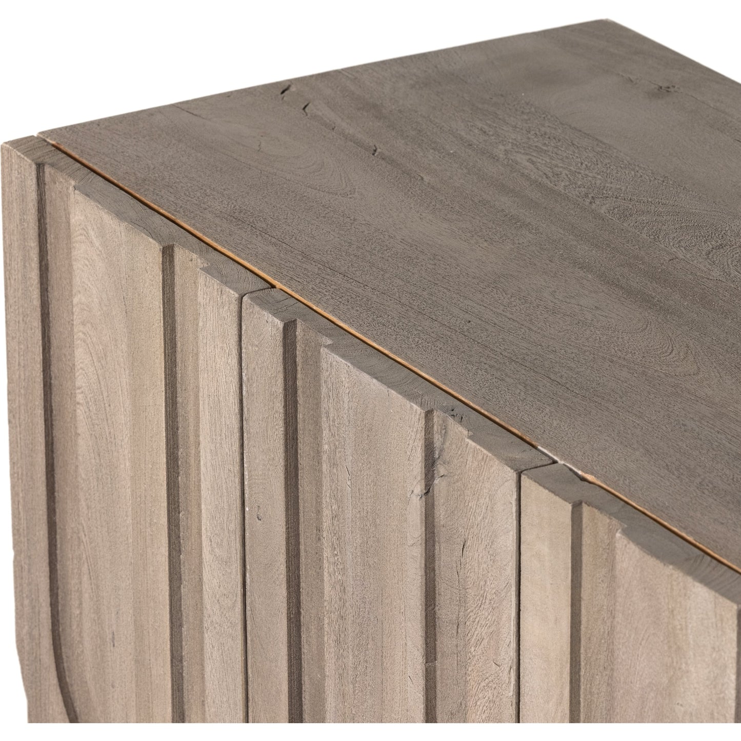 011 SI-1798272 | Closeup | Rivka Media Console by Four Hands. Made from solid mixed reclaimed wood in a modern style.