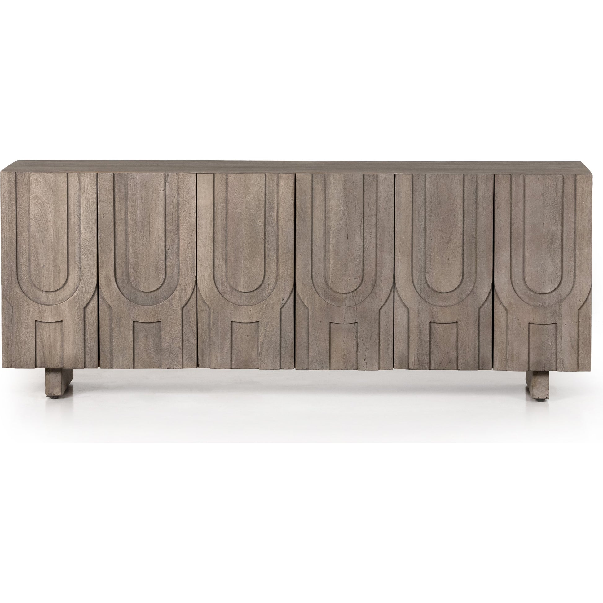 Rivka Media Console by Four Hands. Made from solid mixed reclaimed wood in a modern style.