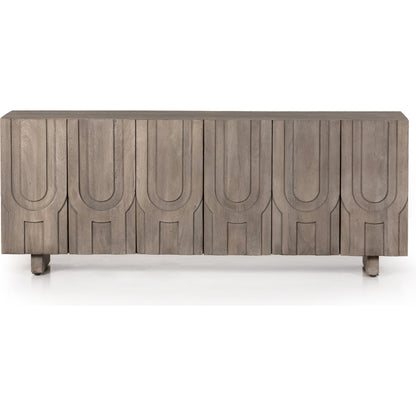 Rivka Media Console by Four Hands. Made from solid mixed reclaimed wood in a modern style.