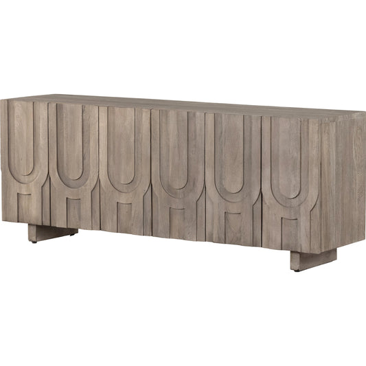 Rivka Media Console by Four Hands. Made from solid mixed reclaimed wood in a modern style.