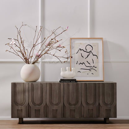 Rivka Media Console by Four Hands. Made from solid mixed reclaimed wood in a modern style.