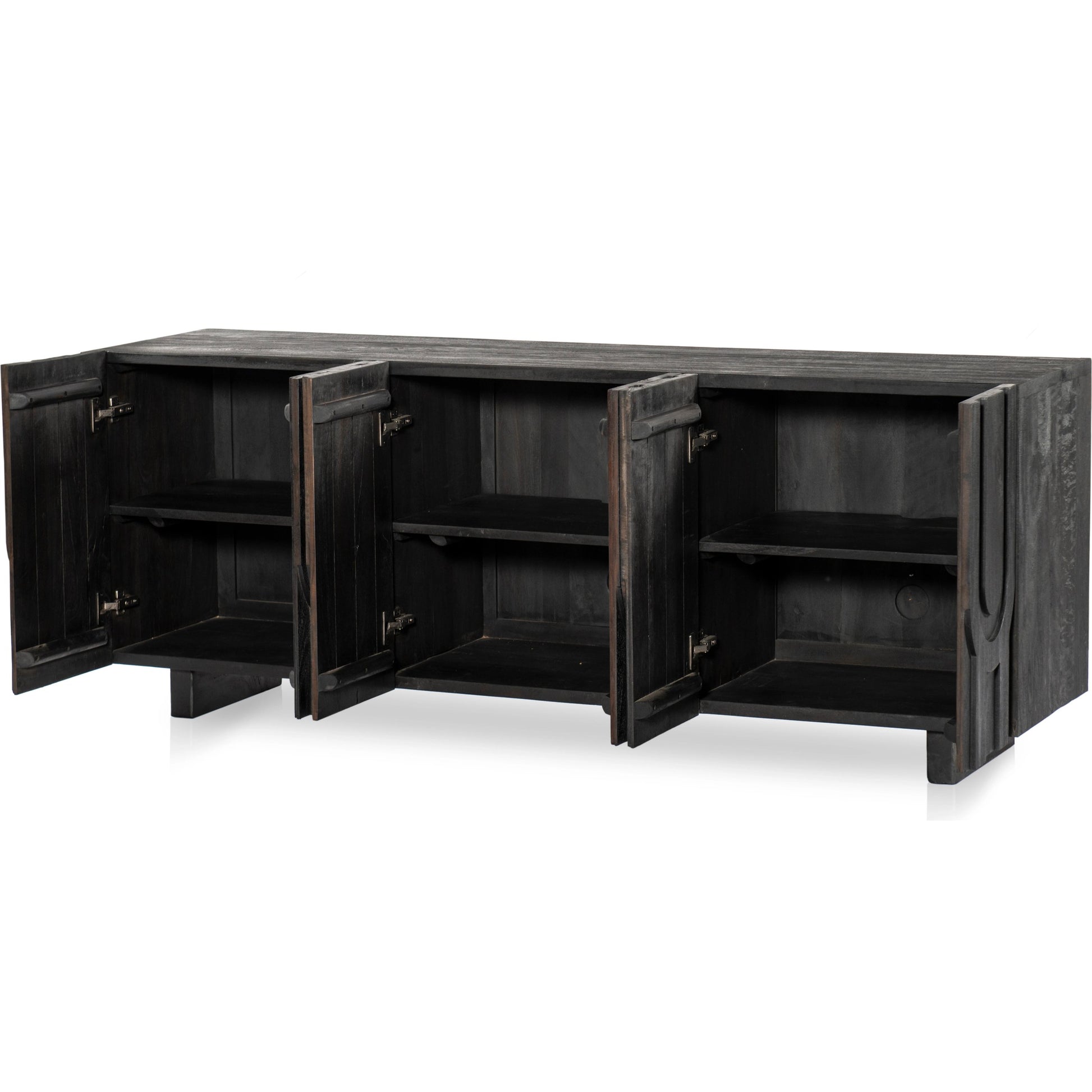 Rivka Media Console by Four Hands. Made from solid mixed reclaimed wood in a modern style.