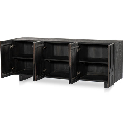 Rivka Media Console by Four Hands. Made from solid mixed reclaimed wood in a modern style.