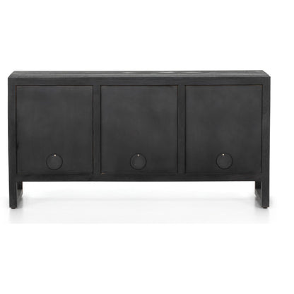 Lorne Media Console by Four Hands in dark reeded totem. Made from solid mango, solid mixed reclaimed wood in a modern style.